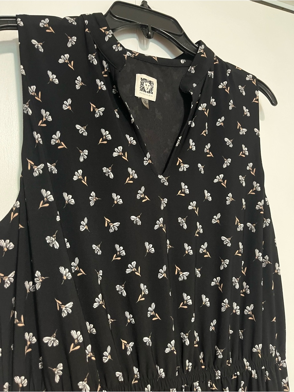 Anne Klein Black Sleeveless Midi Dress with White Floral Print - Picture 2 of 5